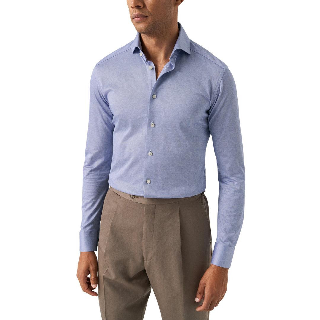 Indigo Blue Filo Di Scozia Knitted Cotton Slim Fit Casual Shirt - ETON