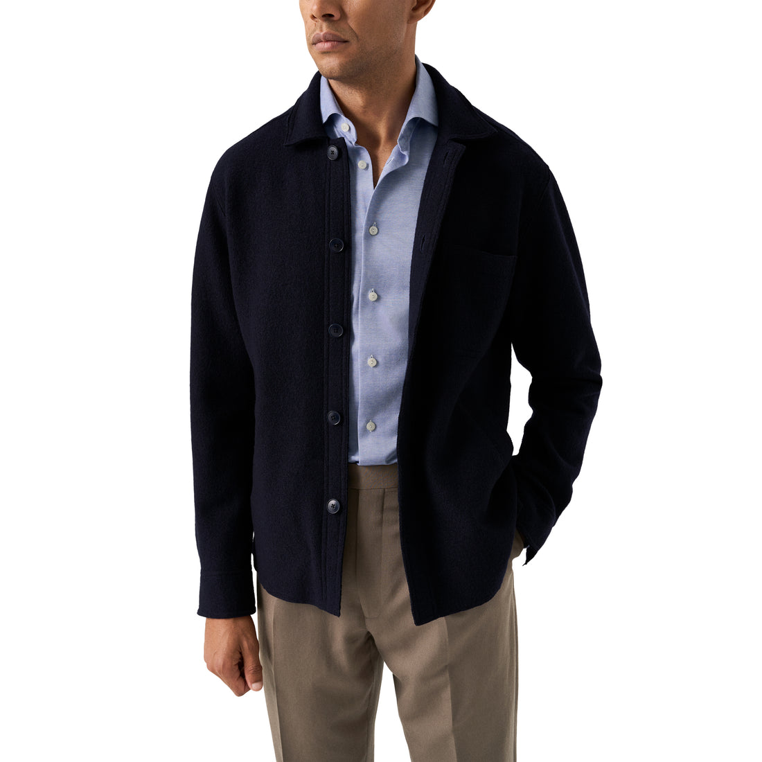 Indigo Blue Filo Di Scozia Knitted Cotton Slim Fit Casual Shirt - ETON