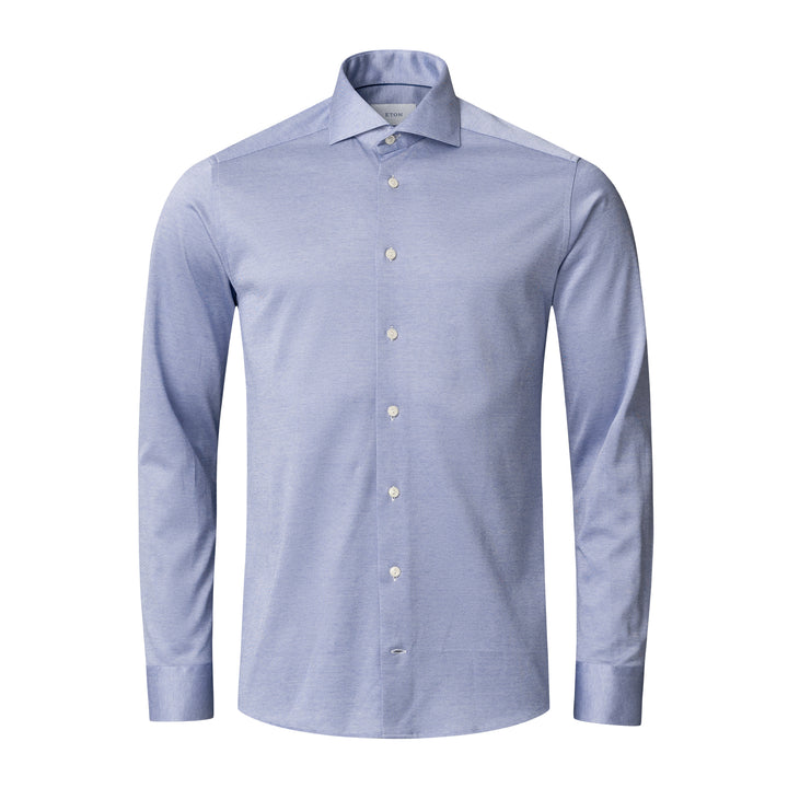 Indigo Blue Filo Di Scozia Knitted Cotton Slim Fit Casual Shirt - ETON