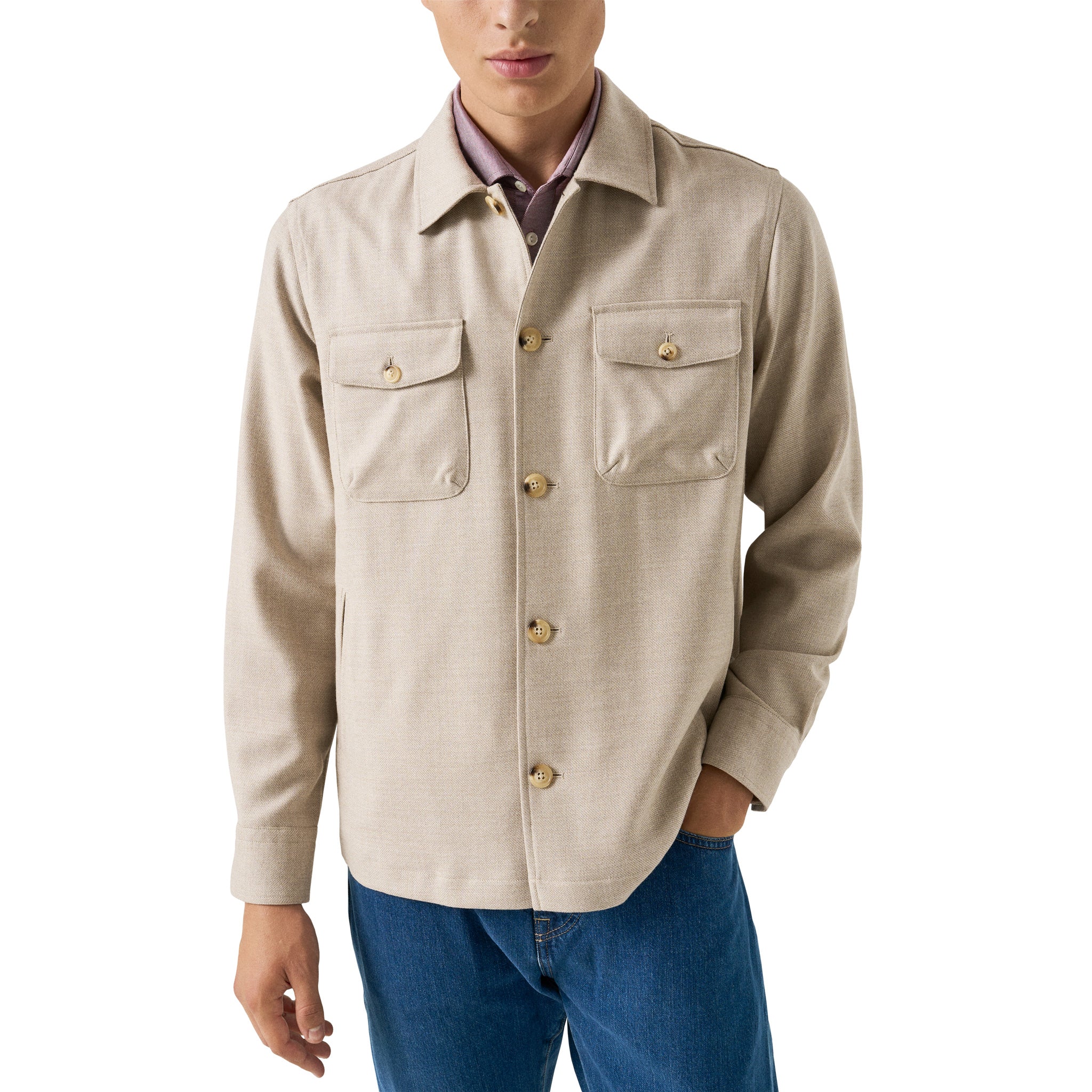 Beige Four Pocket Wool-Cashmere Overshirt - ETON