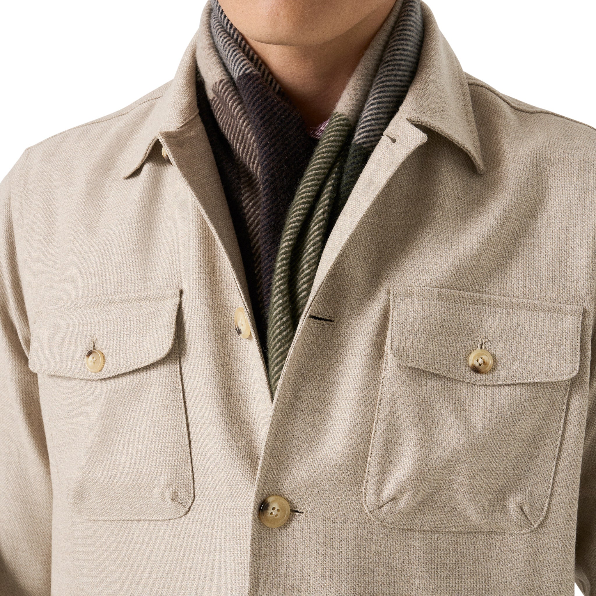 Beige Four Pocket Wool-Cashmere Overshirt - ETON