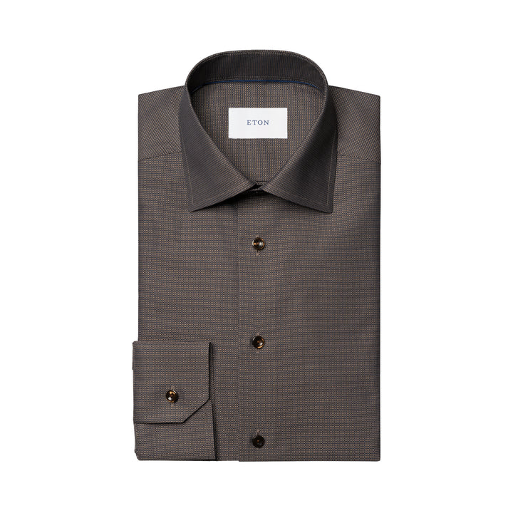 Dark Brown Semi-Solid Royal Oxford Slim Fit Shirt - ETON