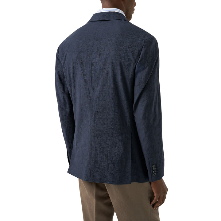 Navy Blue Seersucker Cotton-Stretch Soft Sport Jacket - ETON