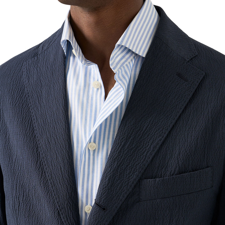 Navy Blue Seersucker Cotton-Stretch Soft Sport Jacket - ETON