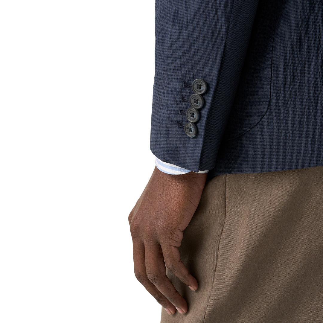 Navy Blue Seersucker Cotton-Stretch Soft Sport Jacket - ETON