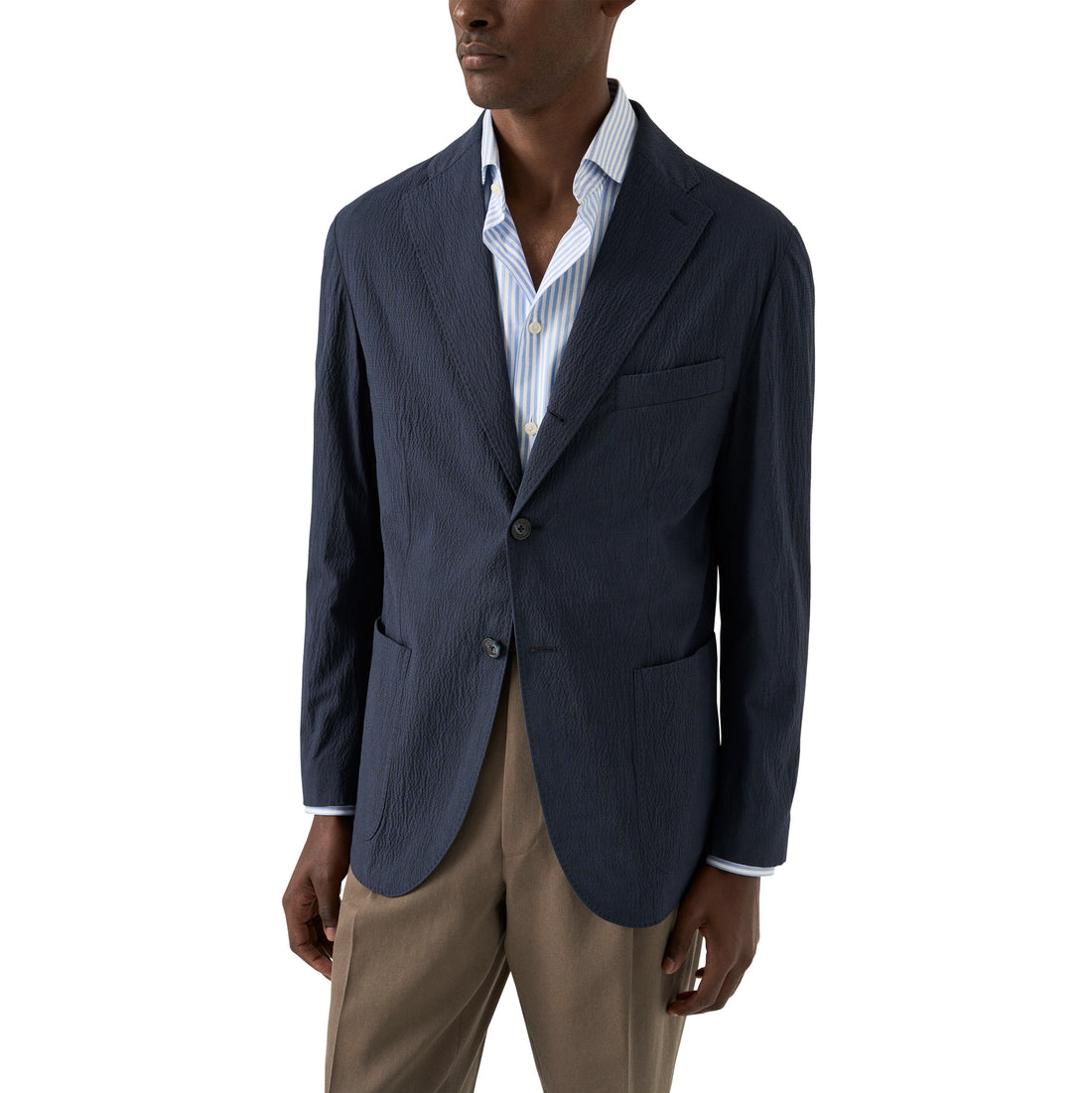 Navy Blue Seersucker Cotton-Stretch Soft Sport Jacket - ETON