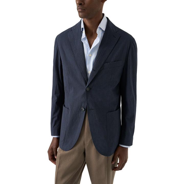 Navy Blue Seersucker Cotton-Stretch Soft Sport Jacket - ETON