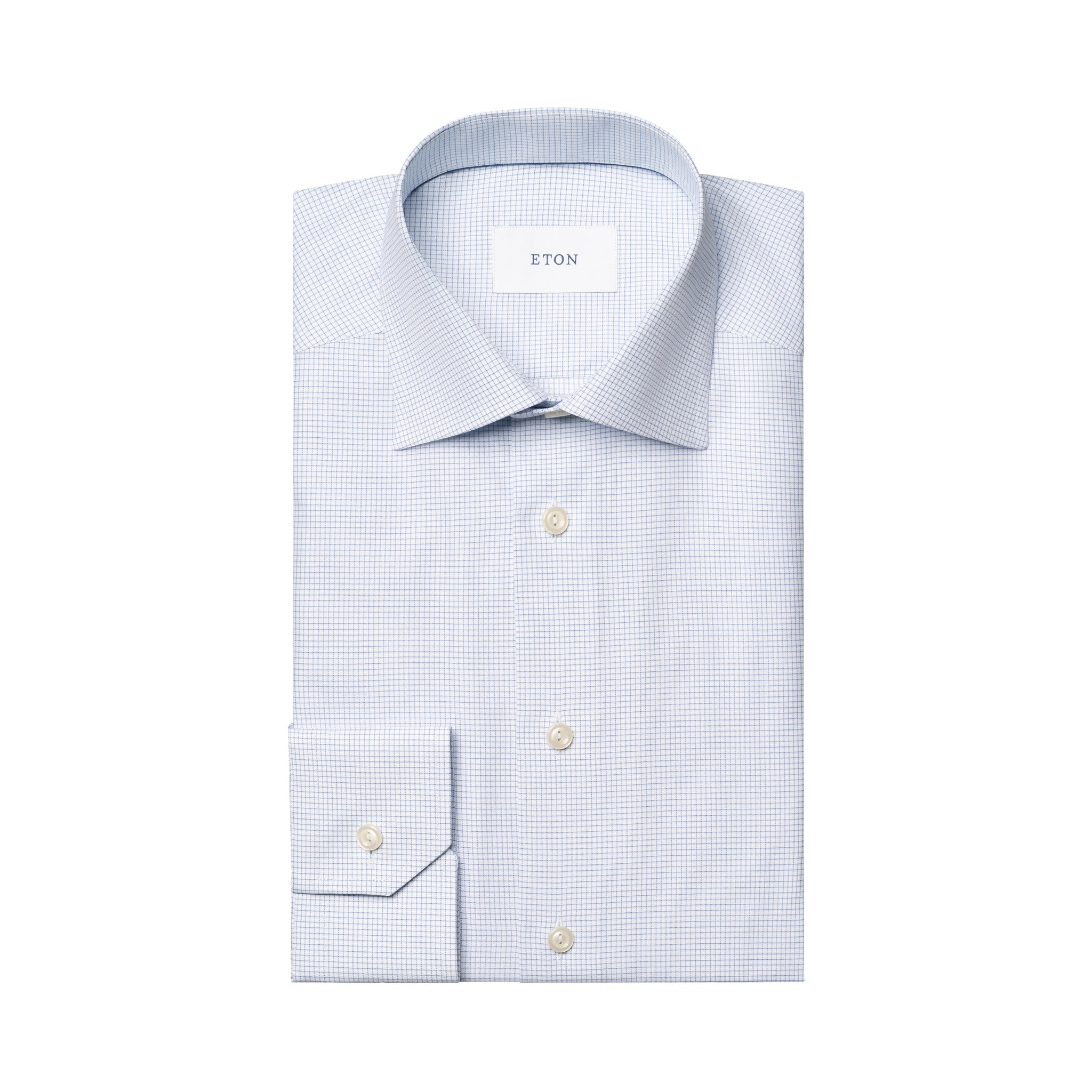 Light Blue Micro Check Signature Twill Slim Fit Dress Shirt - ETON