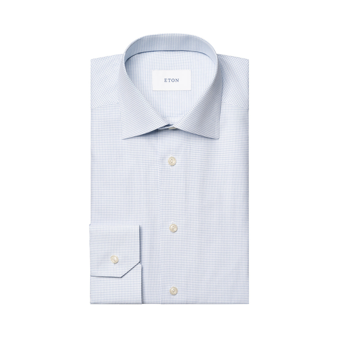 Light Blue Micro Check Signature Twill Slim Fit Dress Shirt - ETON
