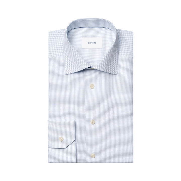 Light Blue Micro Check Signature Twill Slim Fit Dress Shirt - ETON
