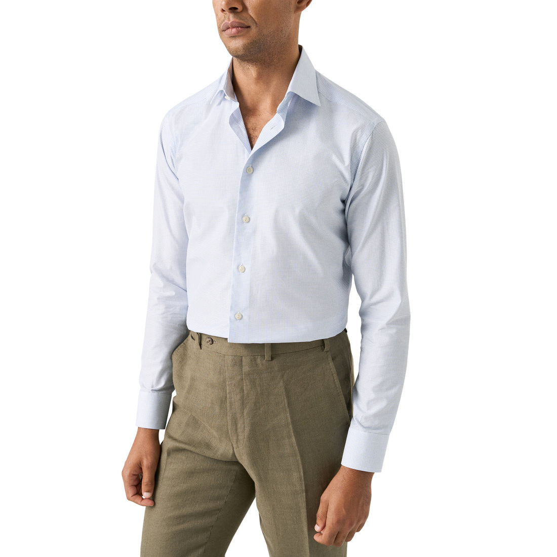 Light Blue Micro Check Signature Twill Slim Fit Dress Shirt - ETON