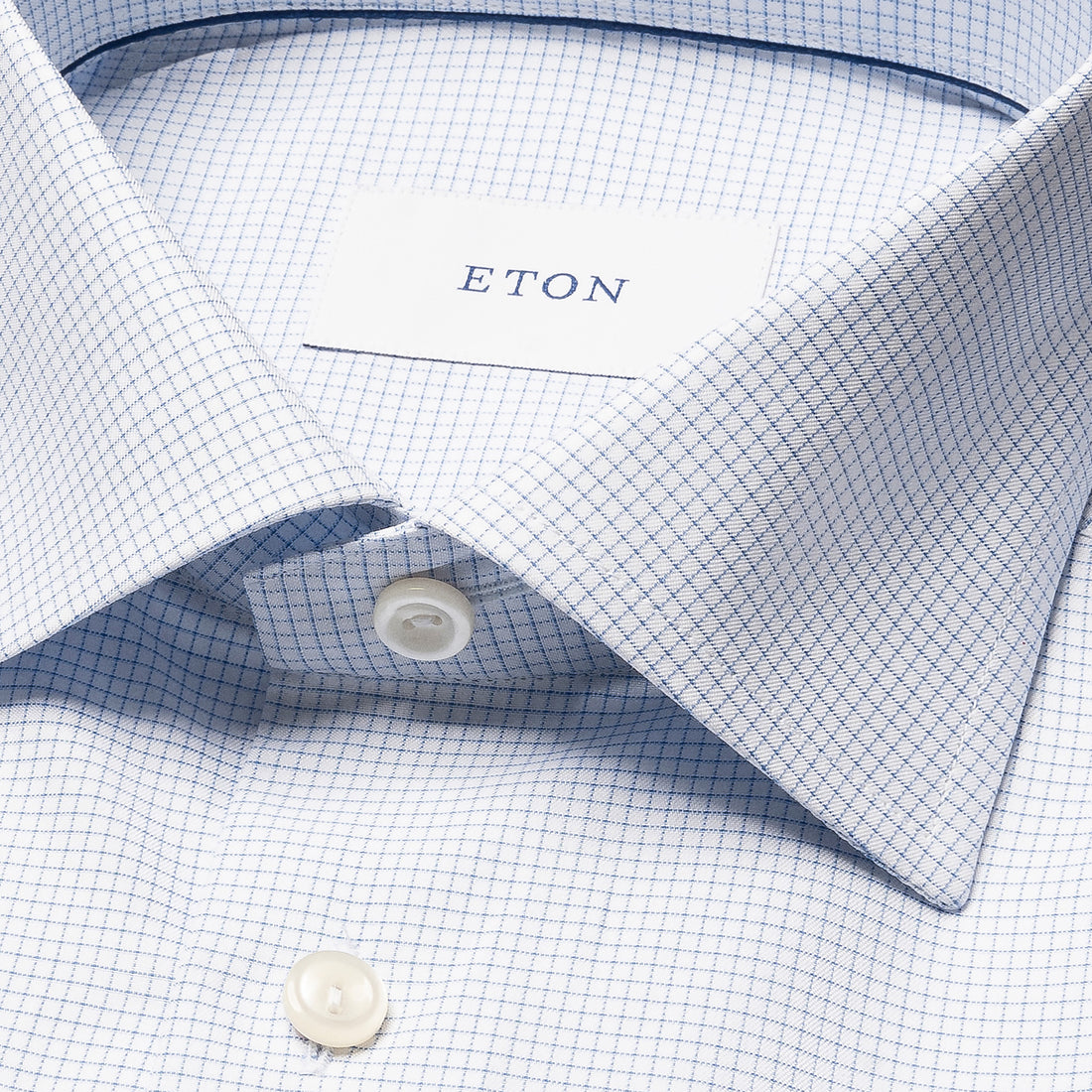 Light Blue Micro Check Signature Twill Slim Fit Dress Shirt - ETON
