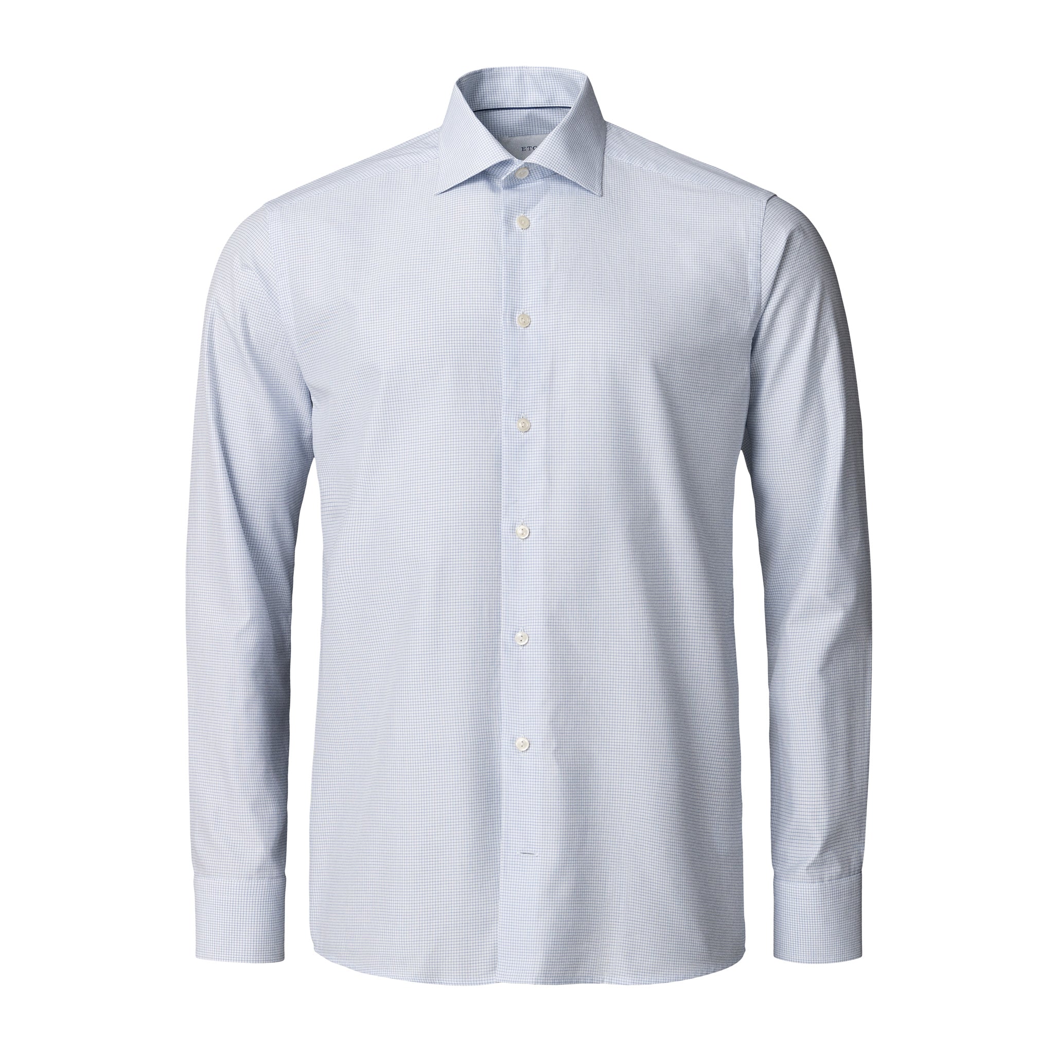 Light Blue Micro Check Signature Twill Slim Fit Dress Shirt - ETON