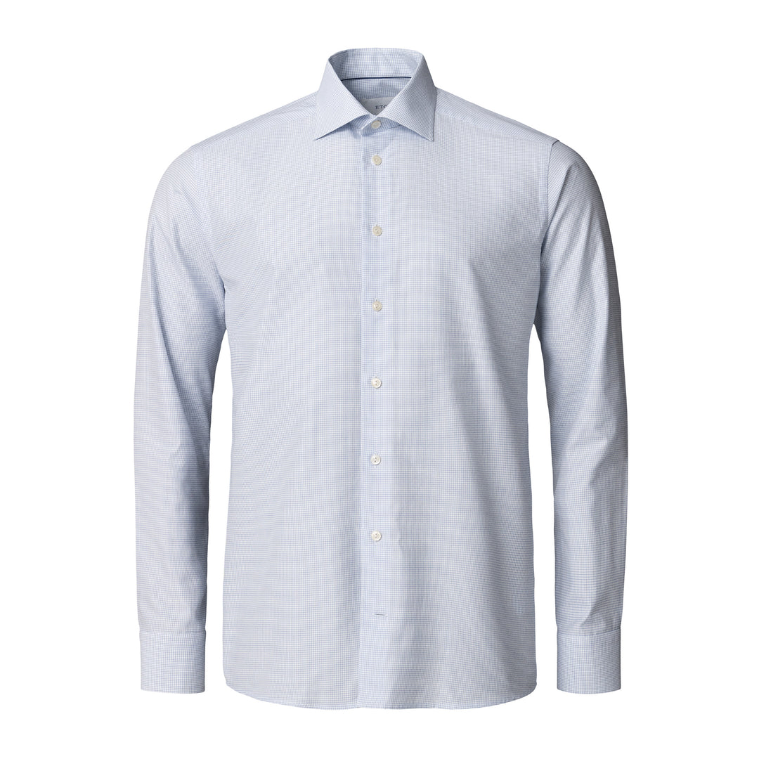 Light Blue Micro Check Signature Twill Slim Fit Dress Shirt - ETON