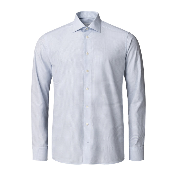 Light Blue Micro Check Signature Twill Slim Fit Dress Shirt - ETON