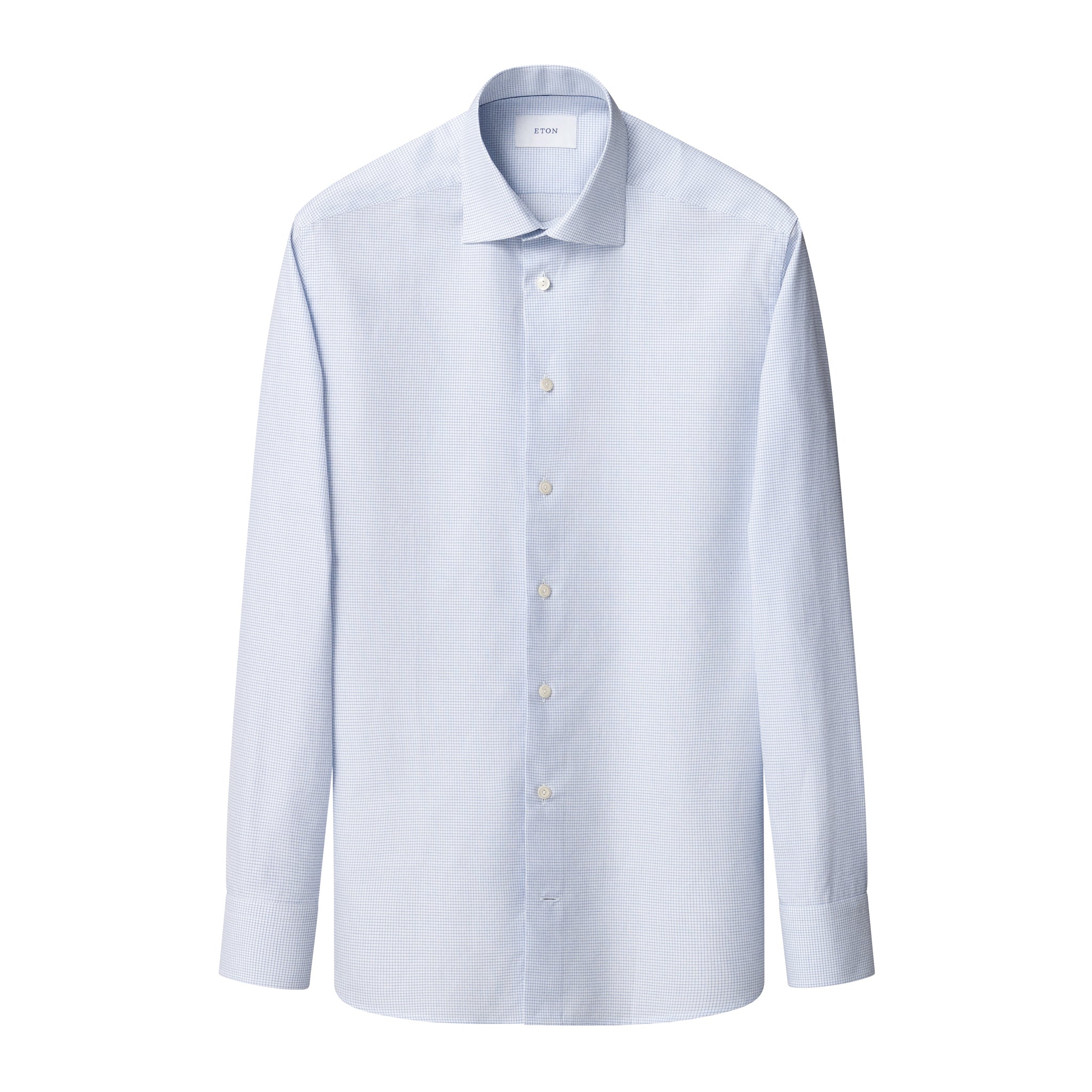 Light Blue Micro Check Signature Twill Slim Fit Dress Shirt - ETON