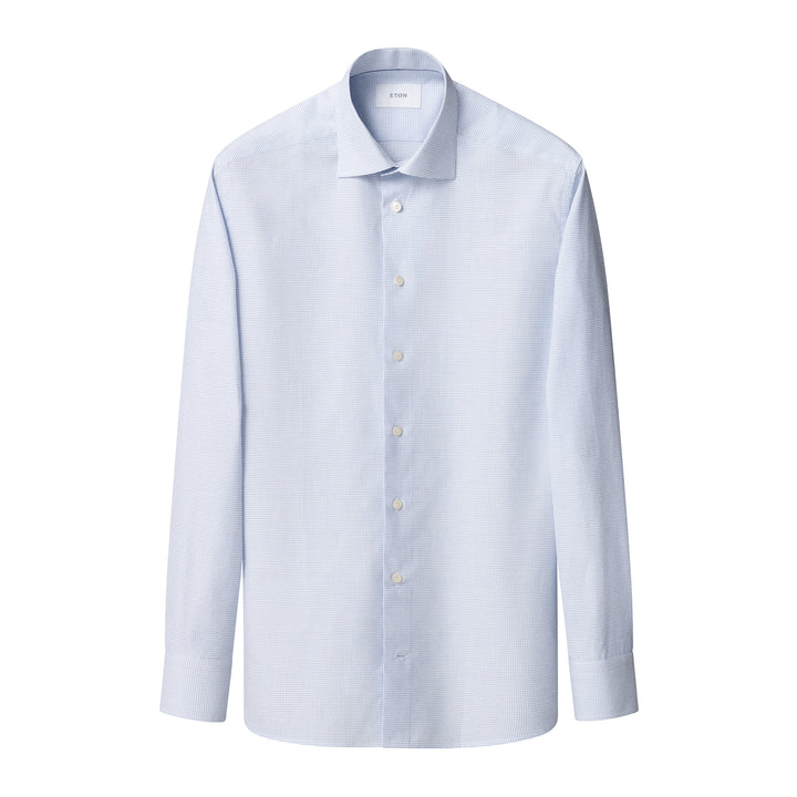 Light Blue Micro Check Signature Twill Slim Fit Dress Shirt - ETON