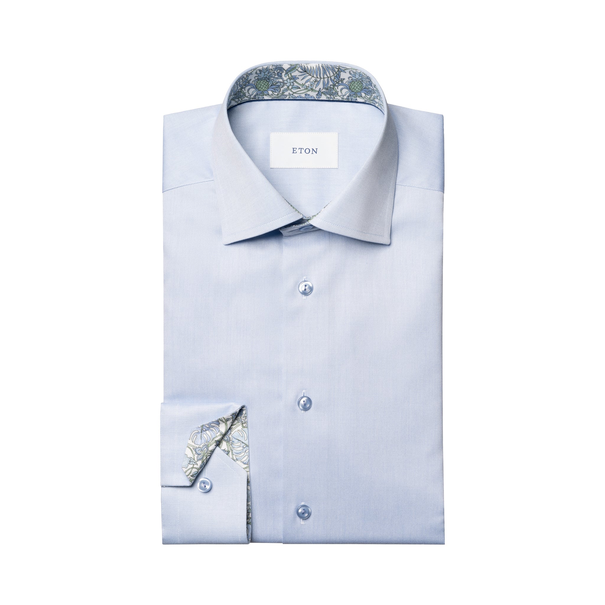 Light Blue Solid Floral Effect Signature Twill Slim Fit Shirt - ETON