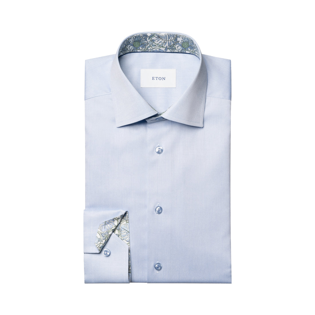 Light Blue Solid Floral Effect Signature Twill Slim Fit Shirt - ETON