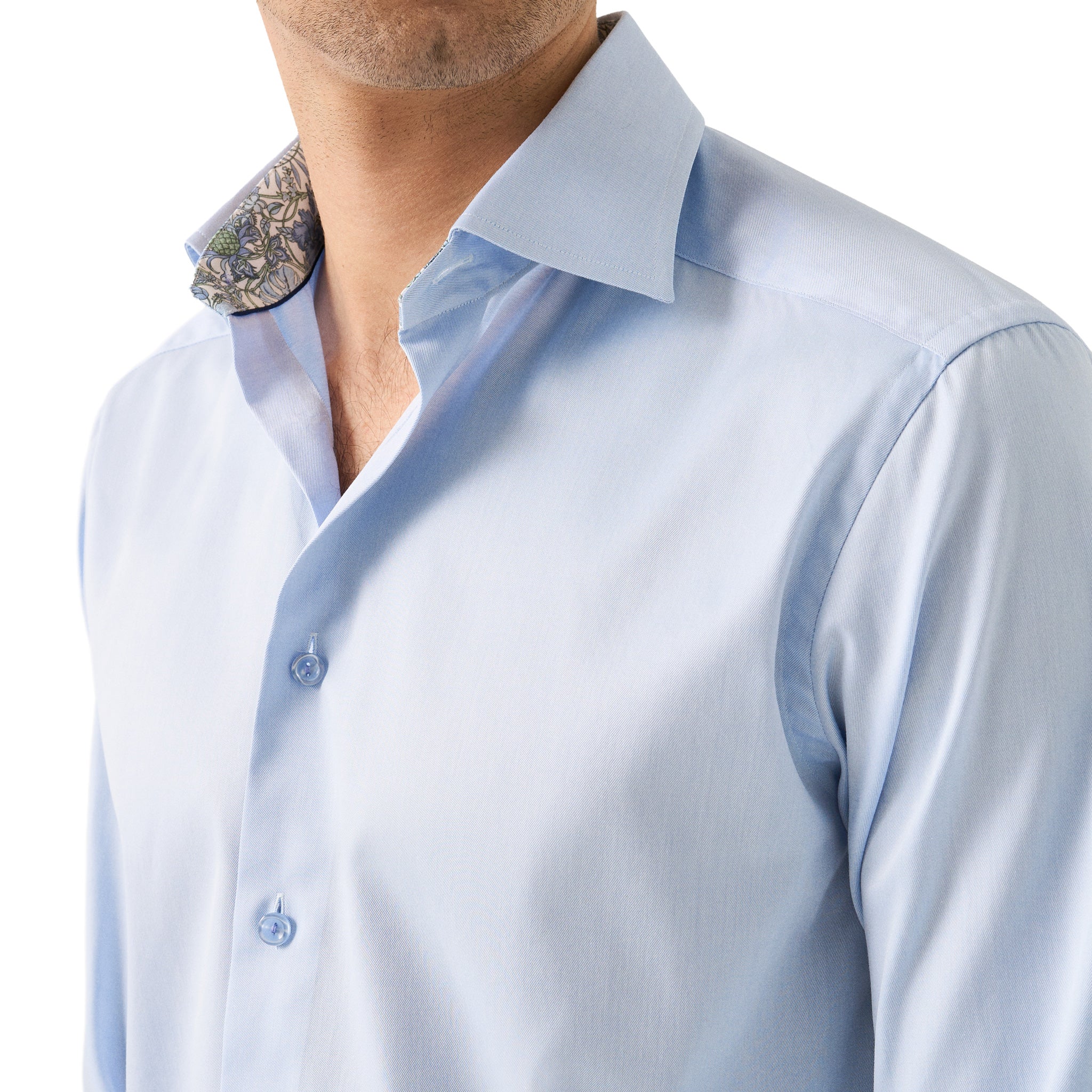 Light Blue Solid Floral Effect Signature Twill Slim Fit Shirt - ETON