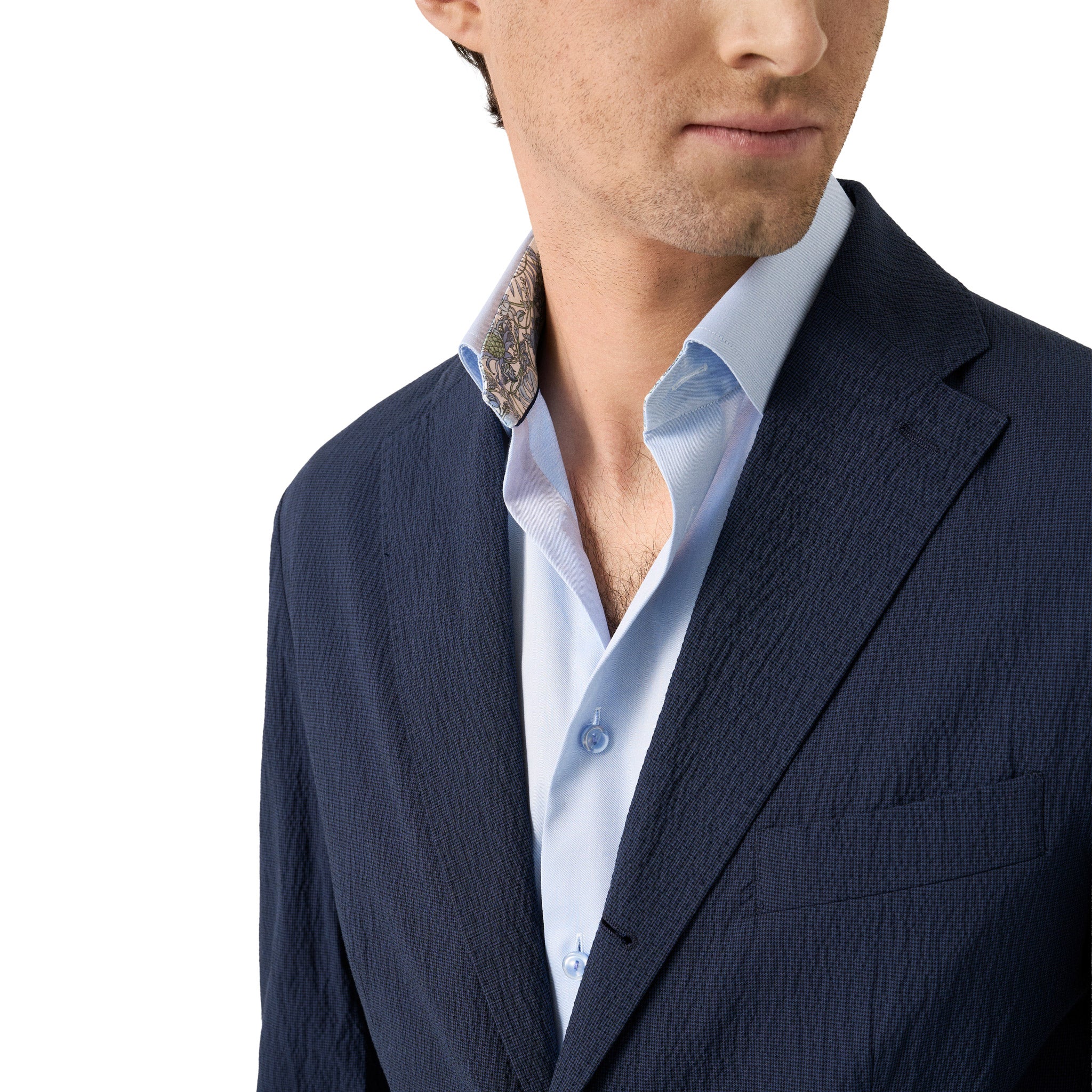 Light Blue Solid Floral Effect Signature Twill Slim Fit Shirt - ETON
