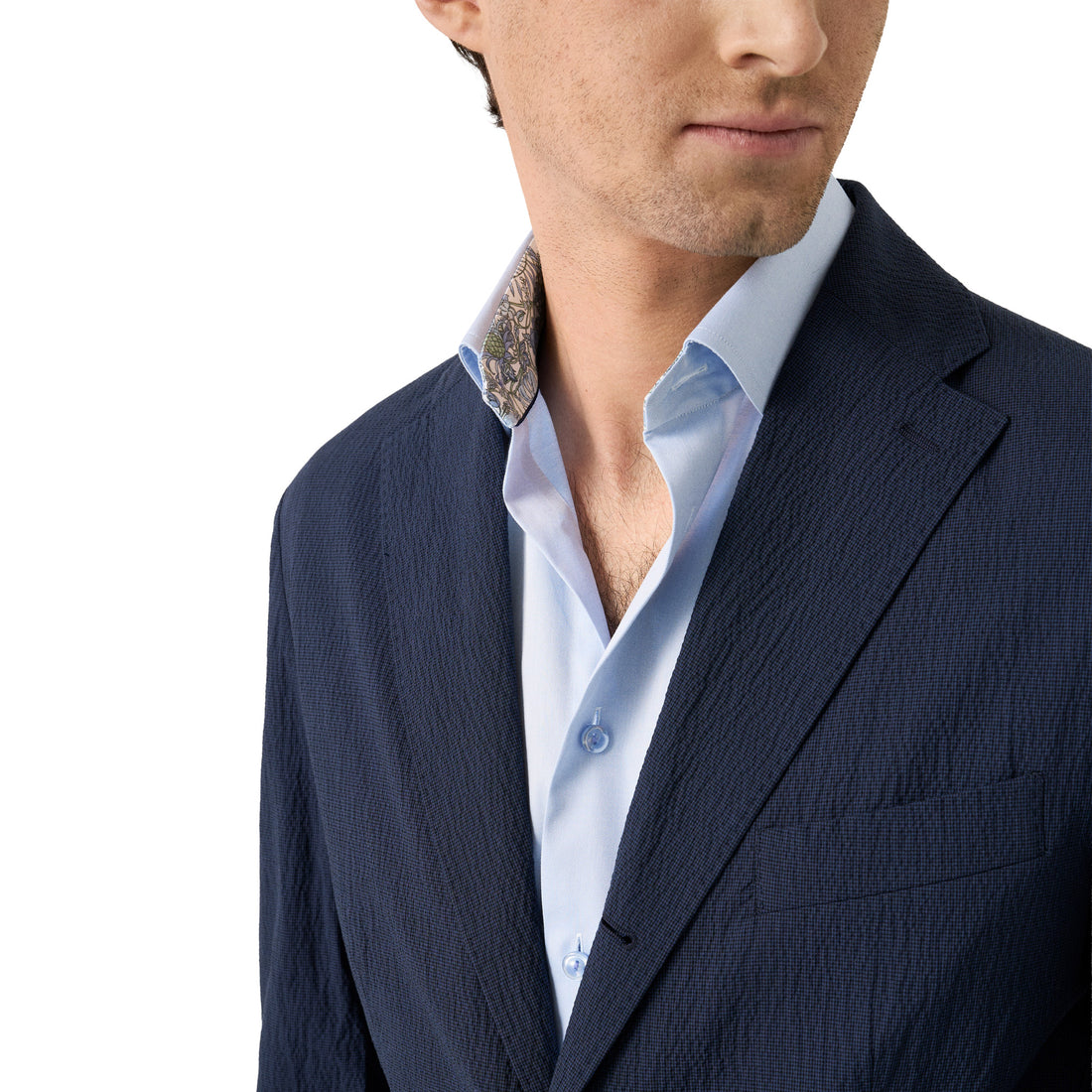 Light Blue Solid Floral Effect Signature Twill Slim Fit Shirt - ETON
