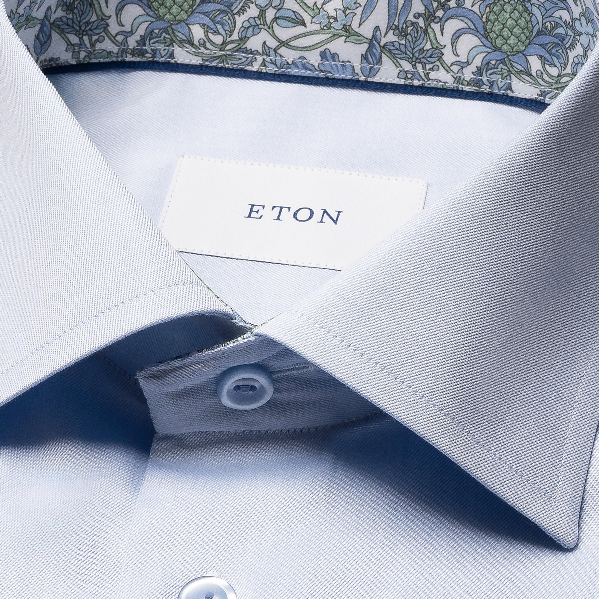 Light Blue Solid Floral Effect Signature Twill Slim Fit Shirt - ETON