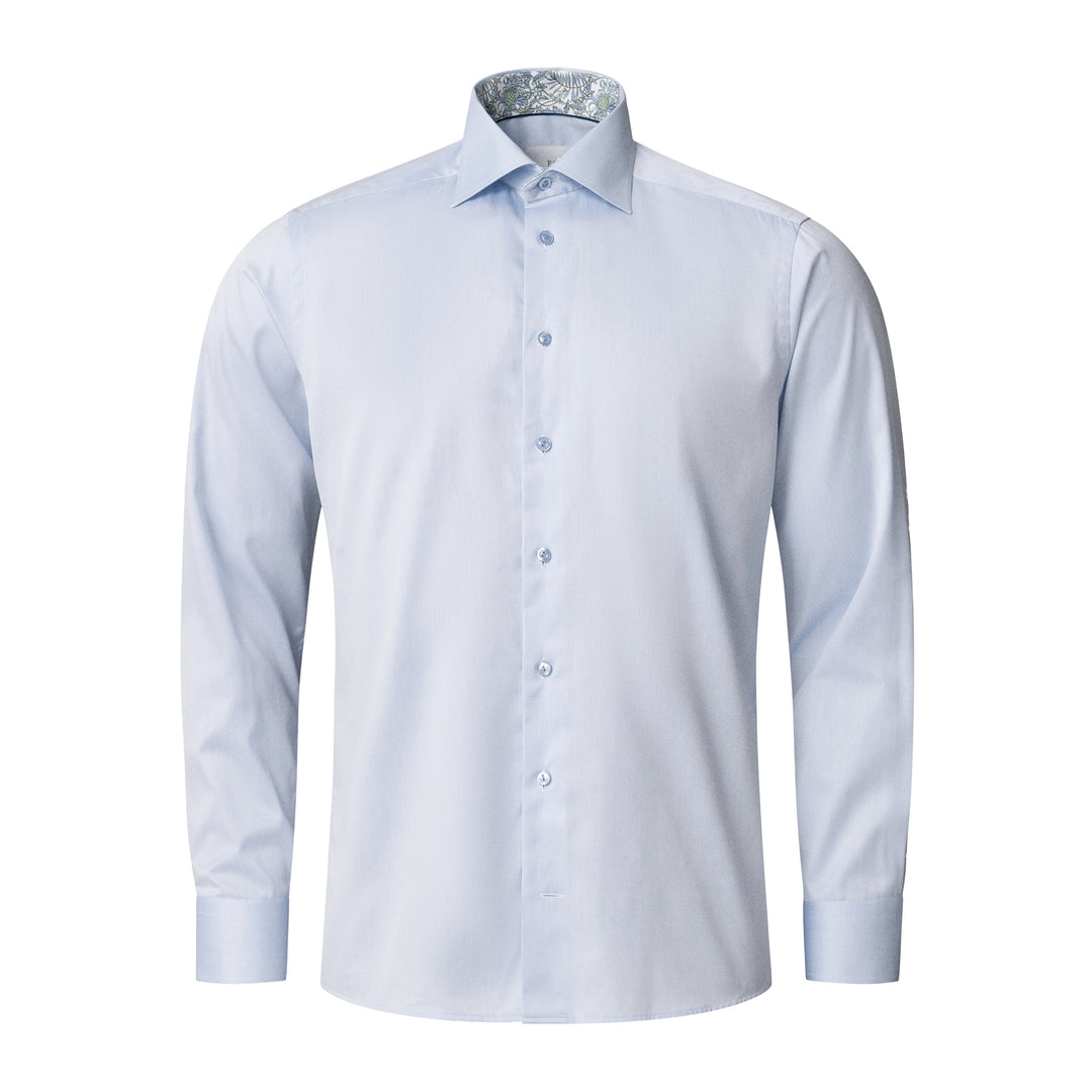 Light Blue Solid Floral Effect Signature Twill Slim Fit Shirt - ETON