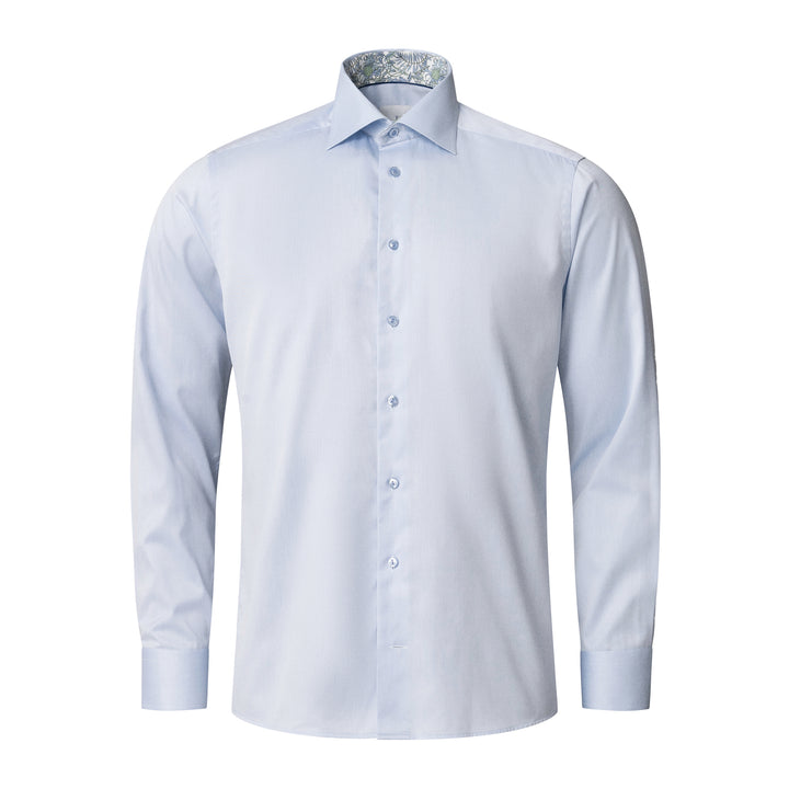 Light Blue Solid Floral Effect Signature Twill Slim Fit Shirt - ETON
