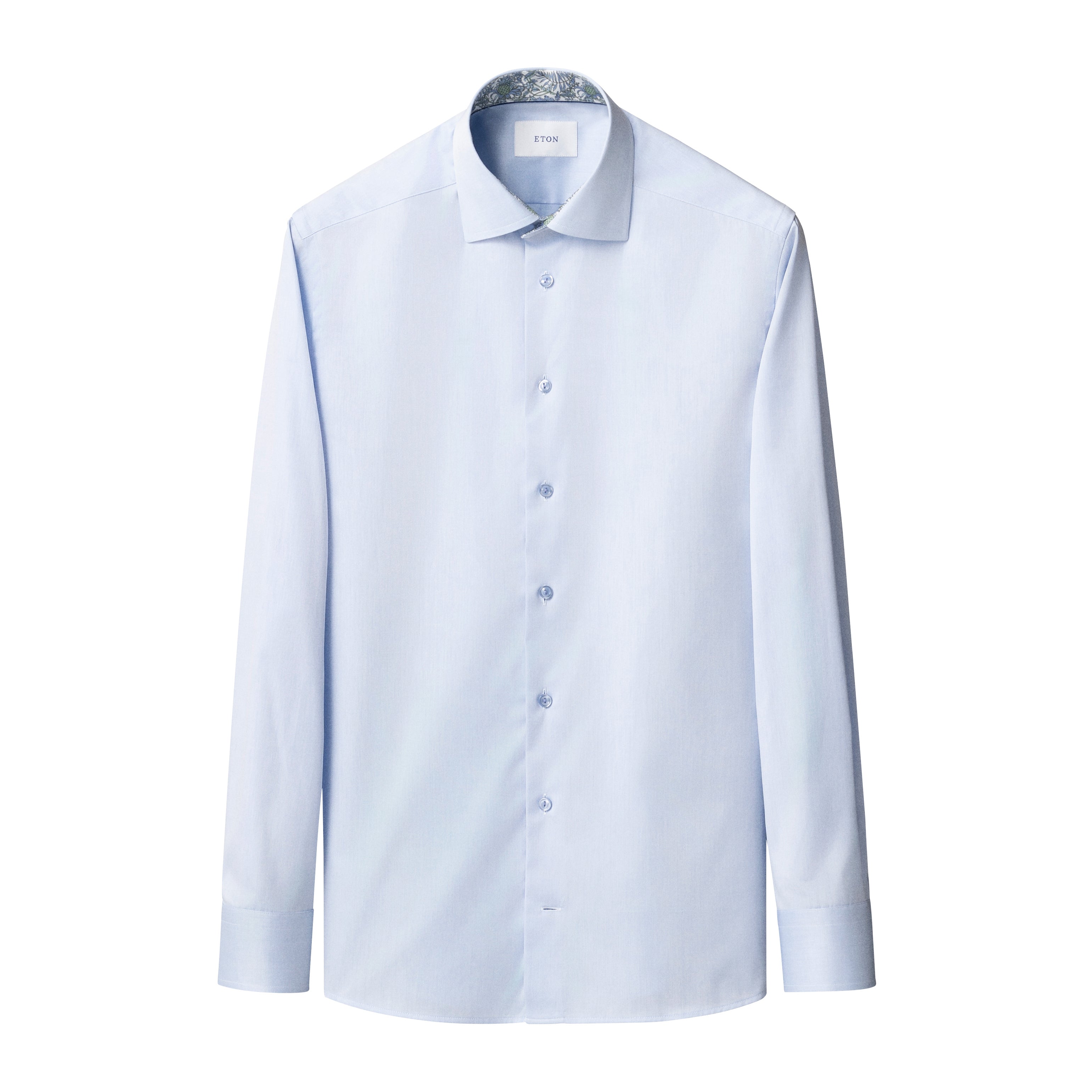 Light Blue Solid Floral Effect Signature Twill Slim Fit Shirt - ETON