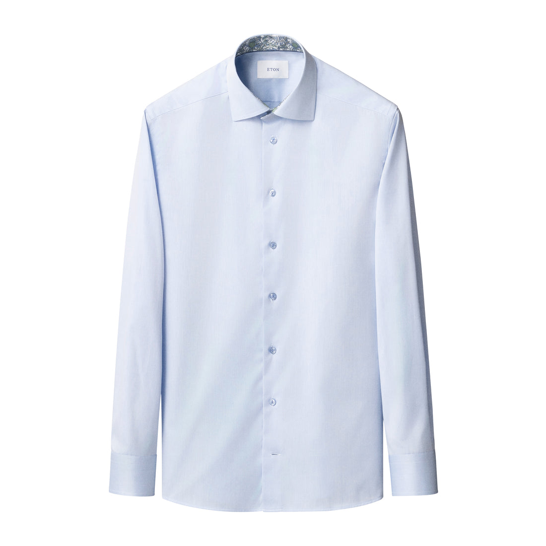 Light Blue Solid Floral Effect Signature Twill Slim Fit Shirt - ETON