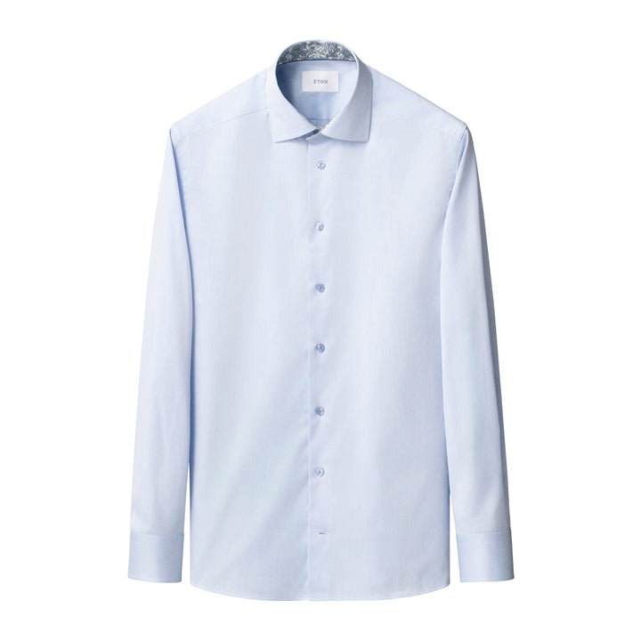Light Blue Solid Floral Effect Signature Twill Slim Fit Shirt - ETON