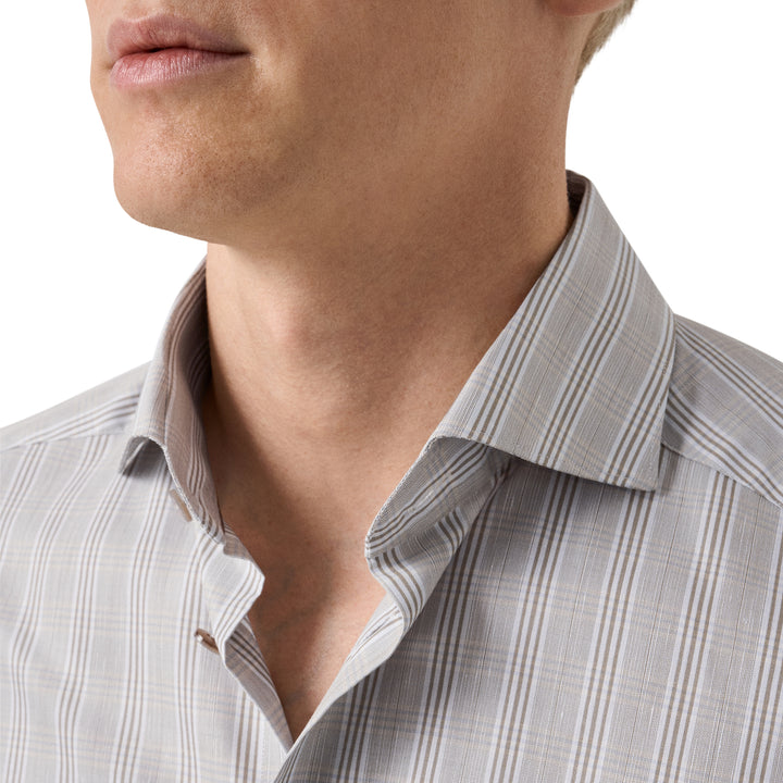 Brown & Gray Check Elevated Cotton/Linen Slim Fit Shirt - ETON