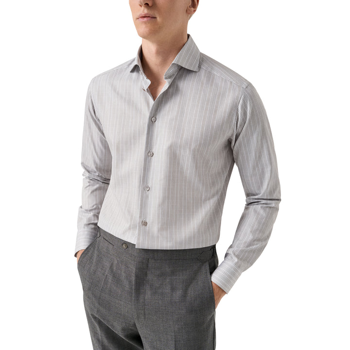 Brown & Gray Check Elevated Cotton/Linen Slim Fit Shirt - ETON