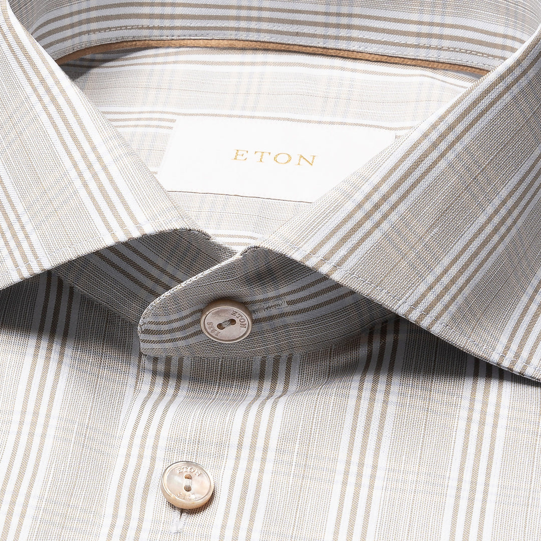 Brown & Gray Check Elevated Cotton/Linen Slim Fit Shirt - ETON