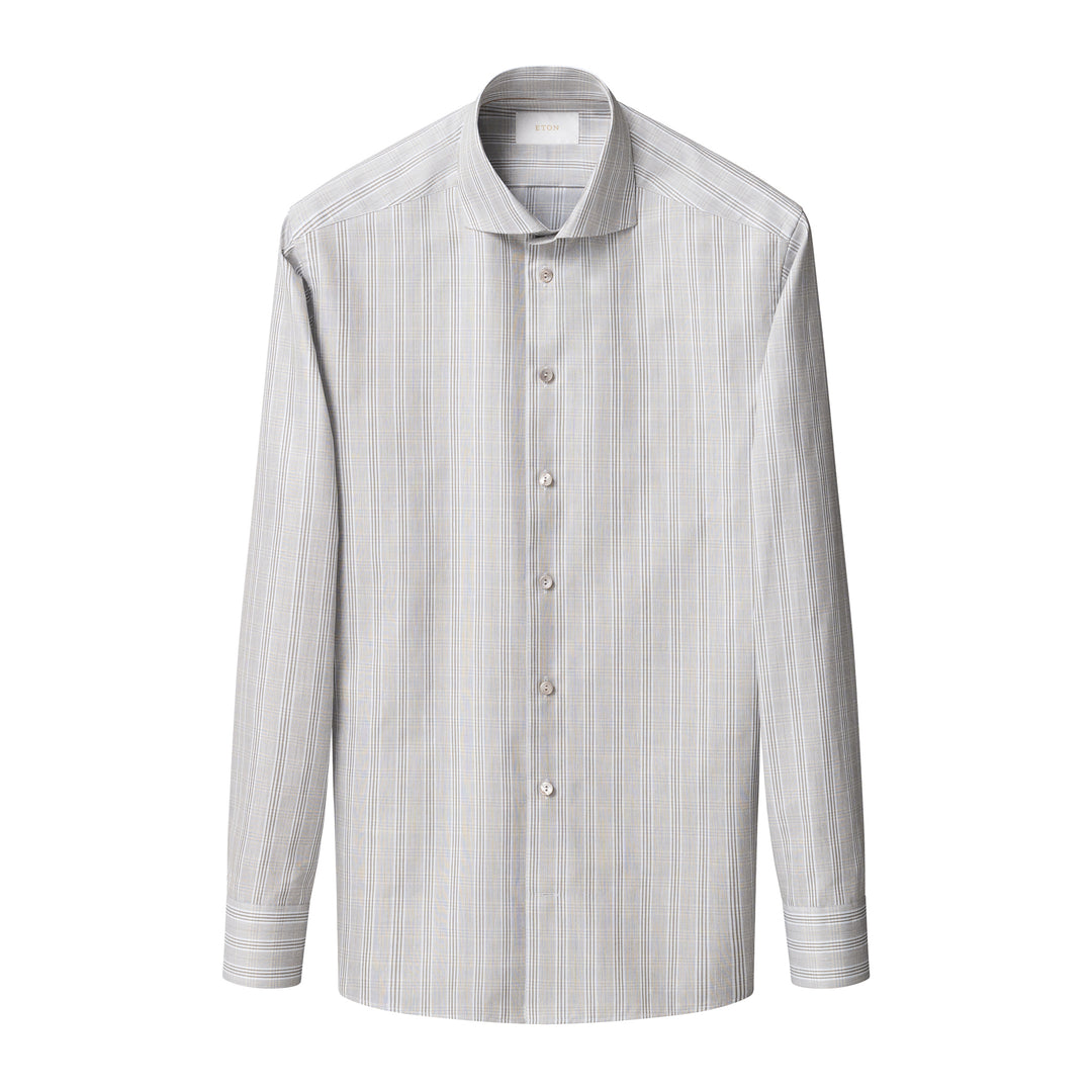 Brown & Gray Check Elevated Cotton/Linen Slim Fit Shirt - ETON
