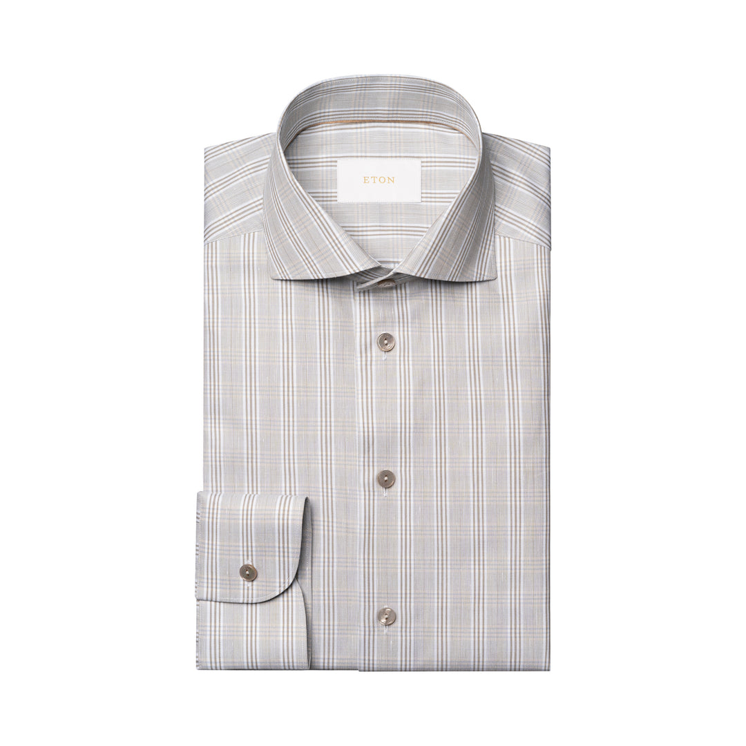 Brown & Gray Check Elevated Cotton/Linen Slim Fit Shirt - ETON