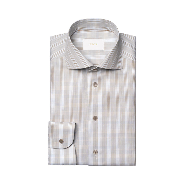 Brown & Gray Check Elevated Cotton/Linen Slim Fit Shirt - ETON
