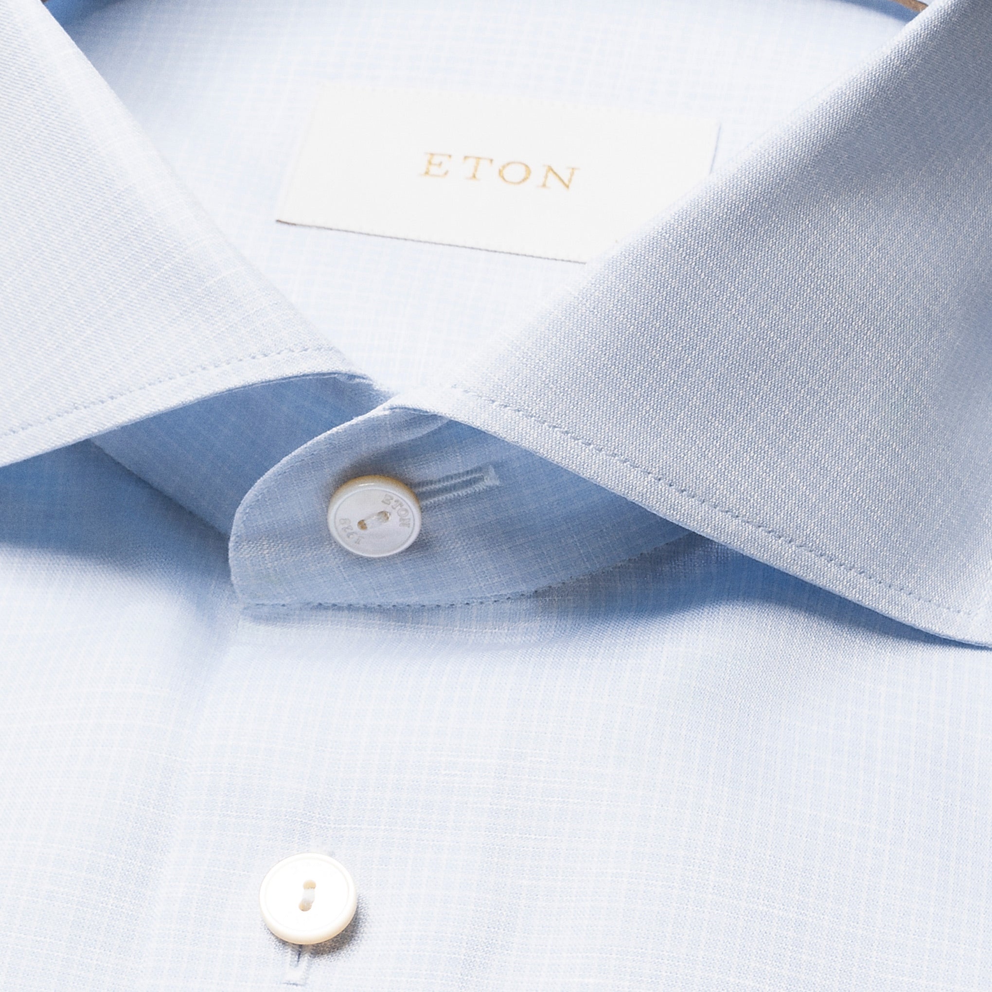 Light Blue Micro Check Elevated Cotton/Linen Slim Fit Shirt - ETON
