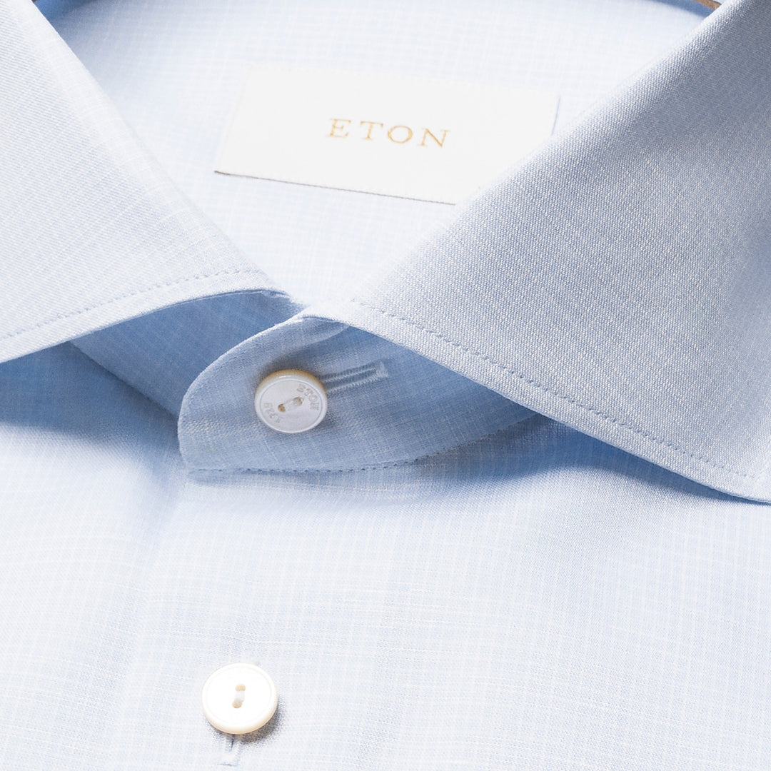 Light Blue Micro Check Elevated Cotton/Linen Slim Fit Shirt - ETON