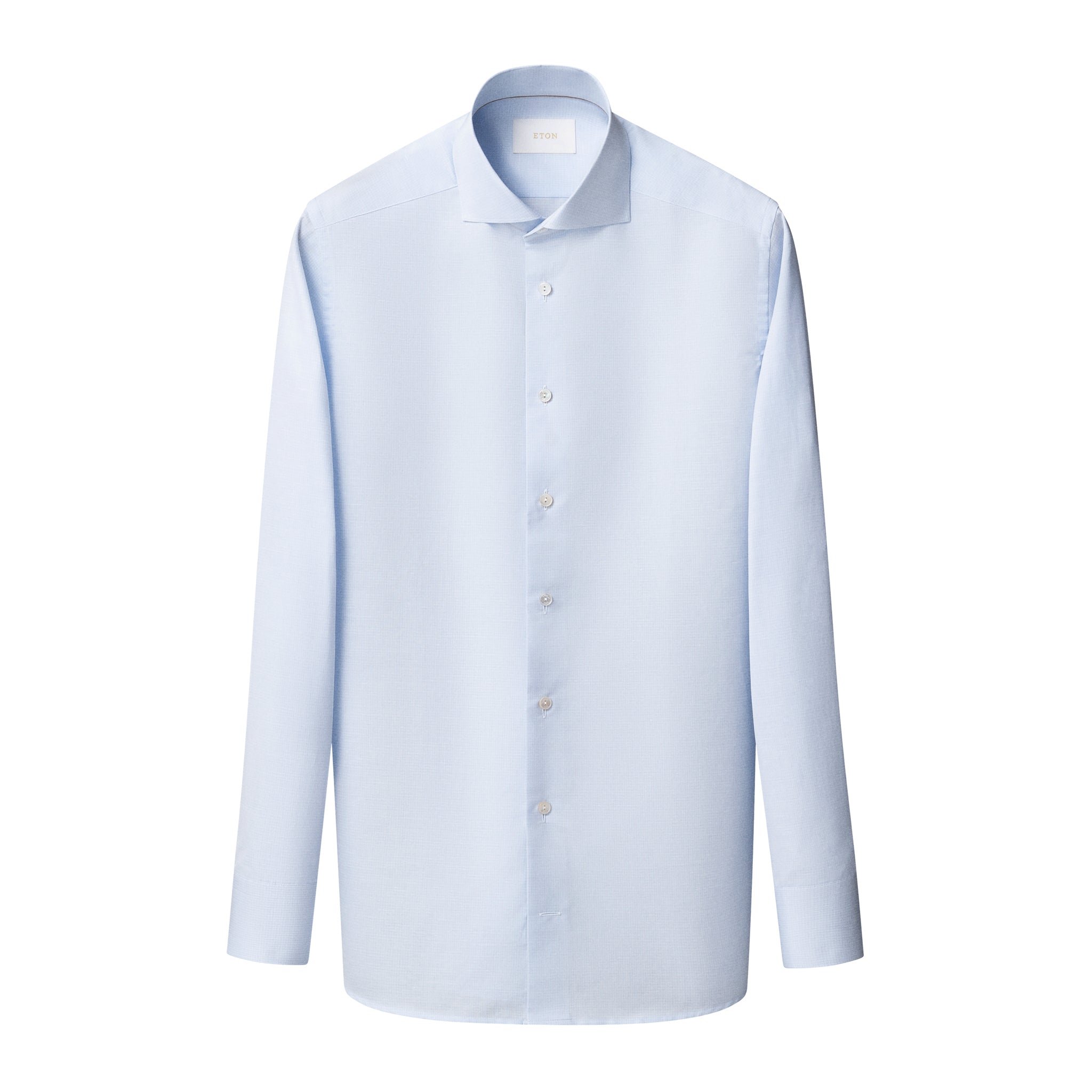 Light Blue Micro Check Elevated Cotton/Linen Slim Fit Shirt - ETON