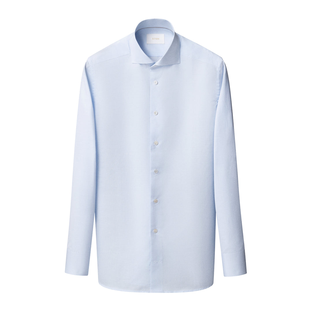 Light Blue Micro Check Elevated Cotton/Linen Slim Fit Shirt - ETON