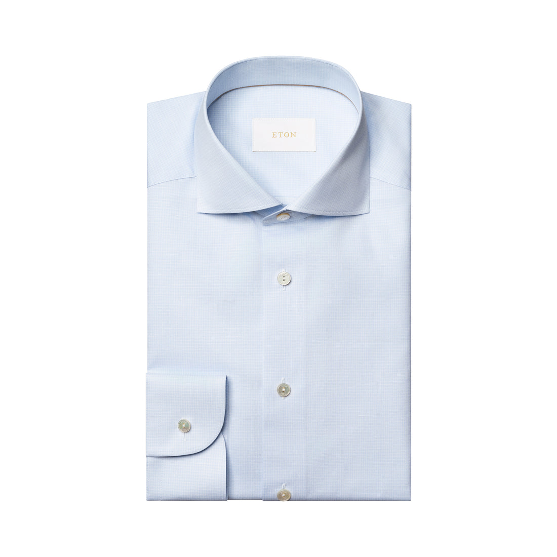 Light Blue Micro Check Elevated Cotton/Linen Slim Fit Shirt - ETON