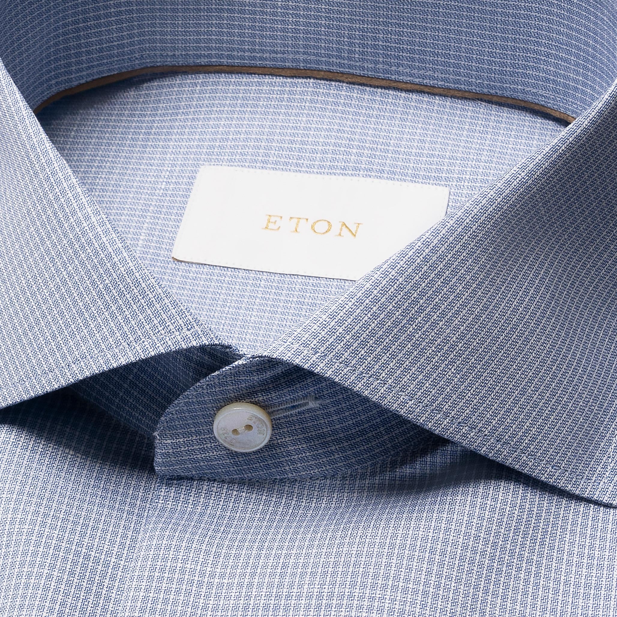 Mid Blue Micro Check Elevated Cotton/Linen Slim Fit Shirt - ETON