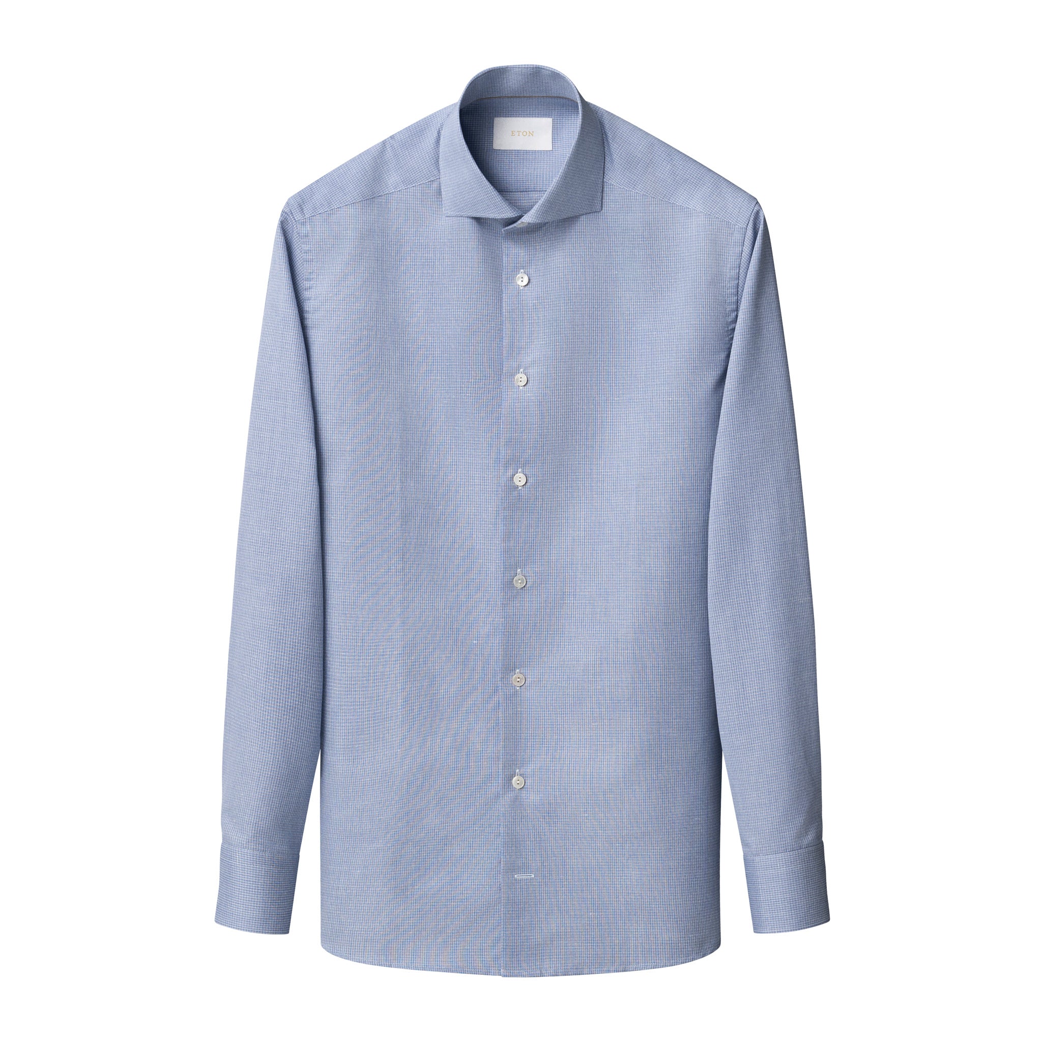 Mid Blue Micro Check Elevated Cotton/Linen Slim Fit Shirt - ETON