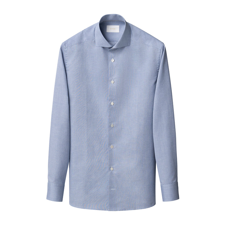 Mid Blue Micro Check Elevated Cotton/Linen Slim Fit Shirt - ETON