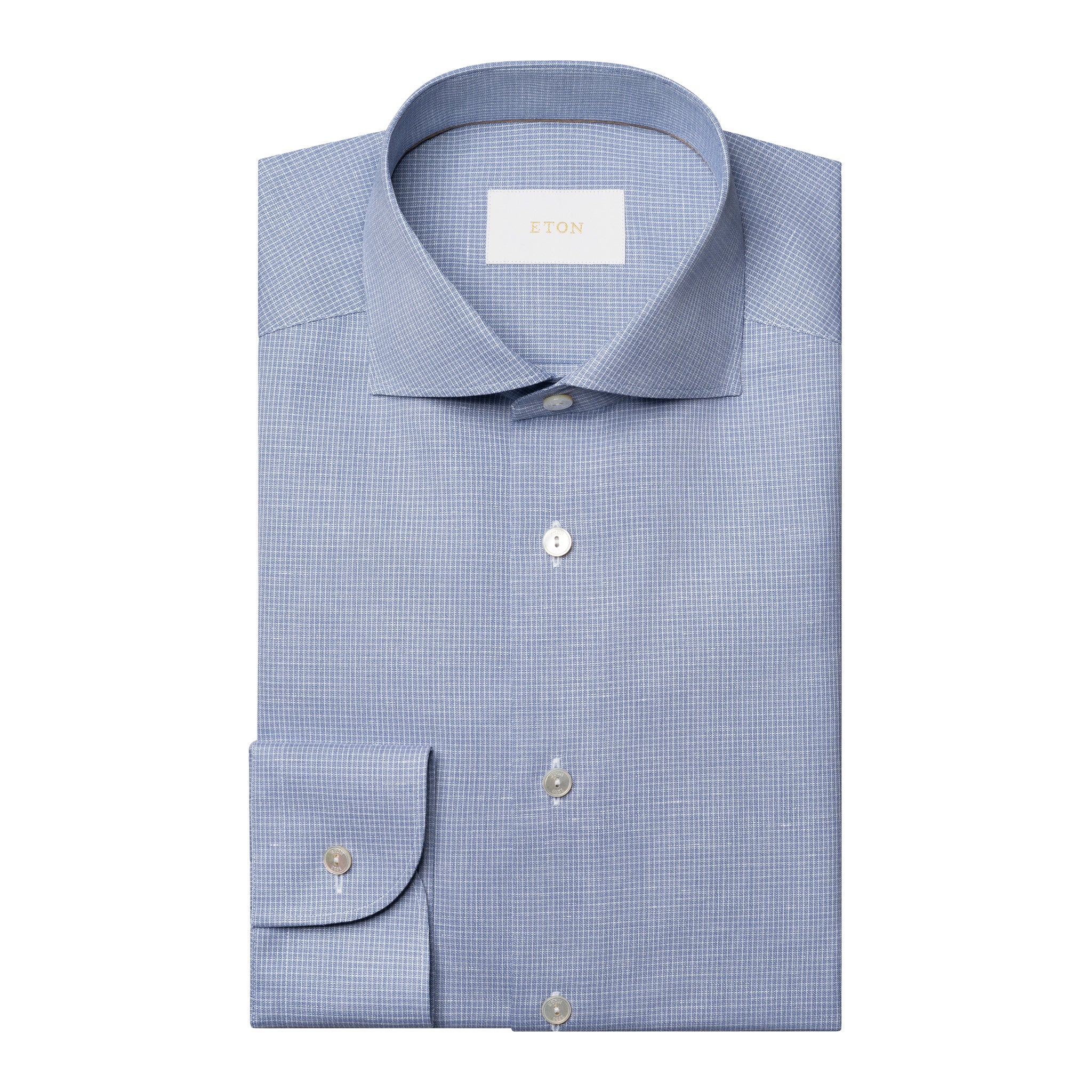 Mid Blue Micro Check Elevated Cotton/Linen Slim Fit Shirt - ETON