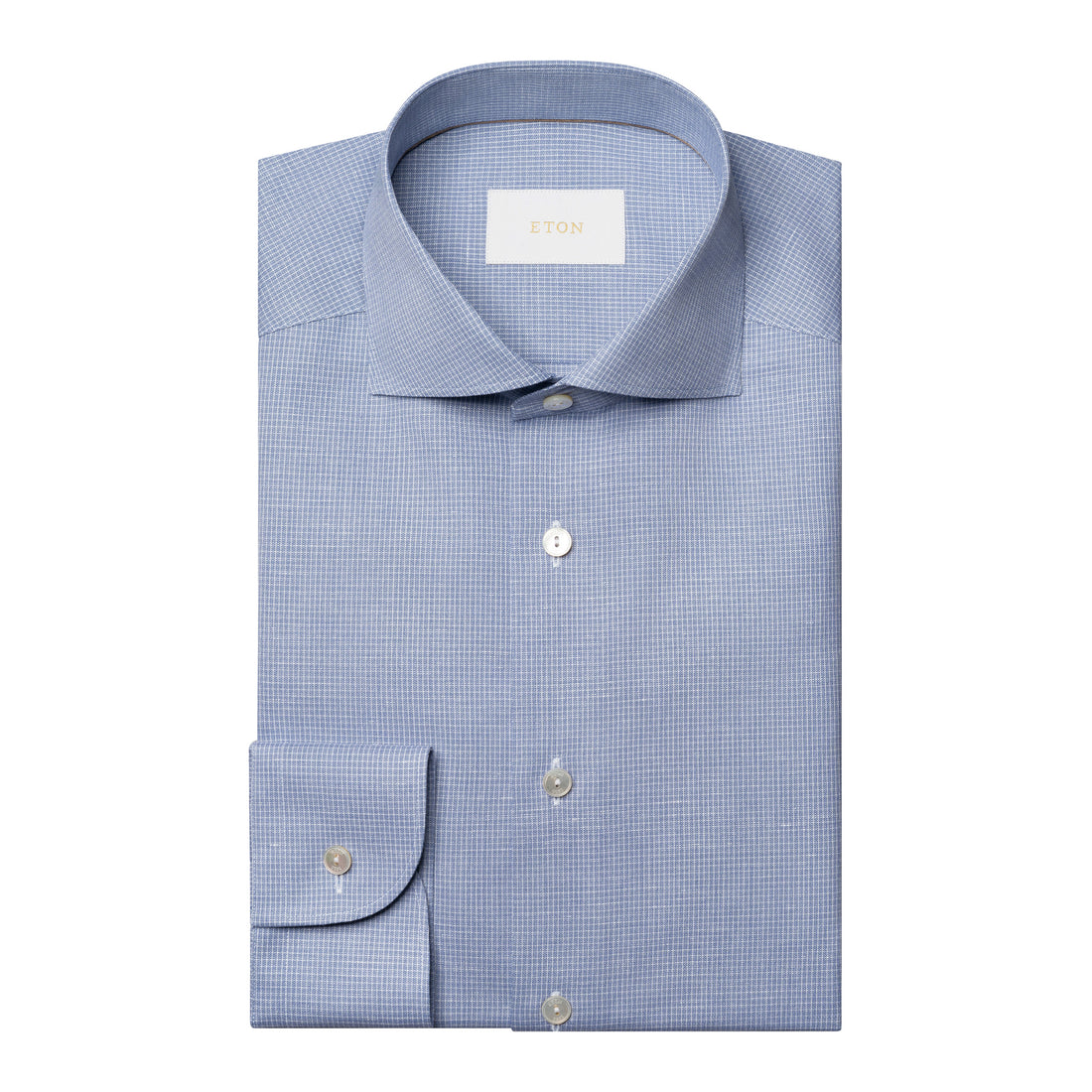 Mid Blue Micro Check Elevated Cotton/Linen Slim Fit Shirt - ETON