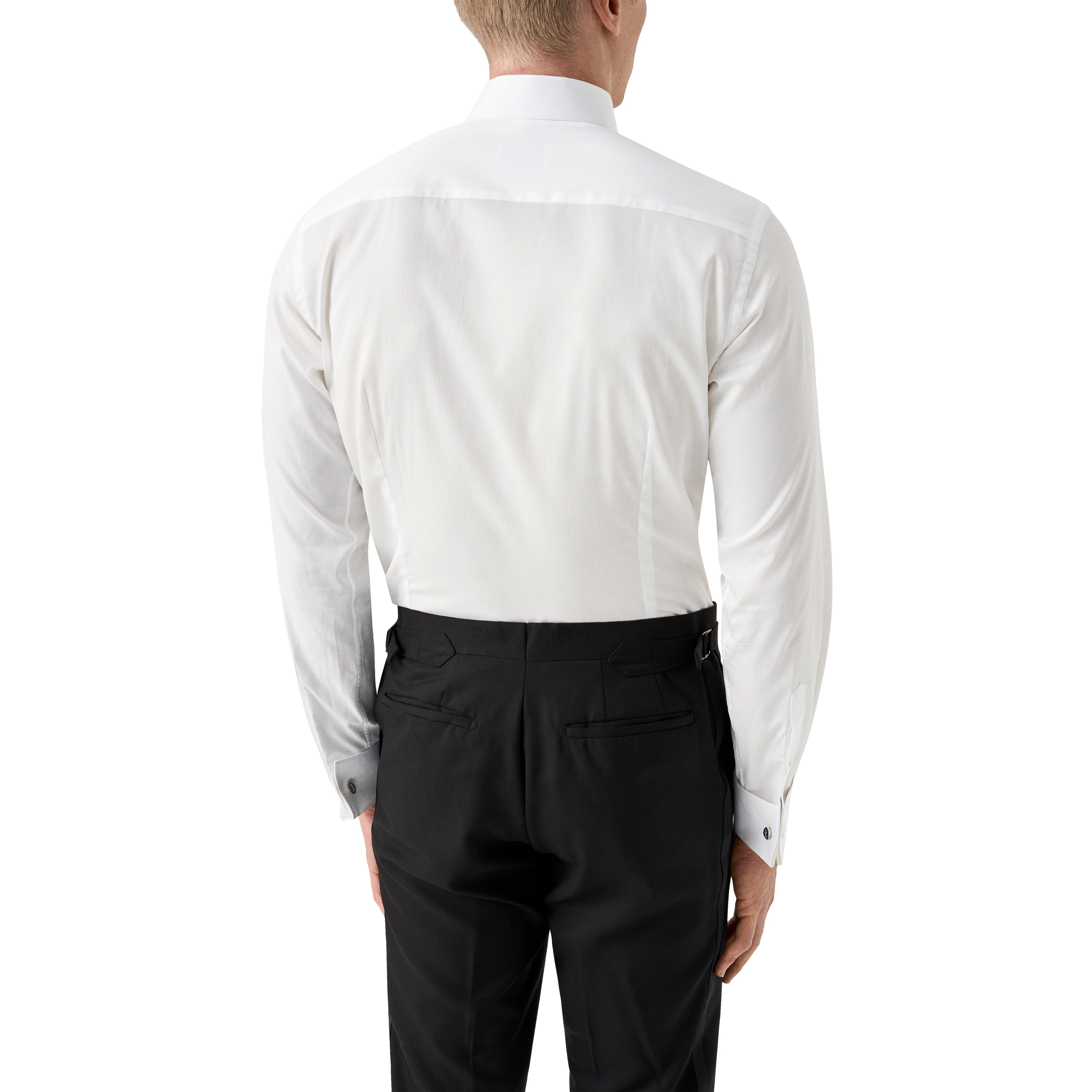 White Semi-Solid Piqué Cotton Fly-Front Slim Fit Tuxedo Shirt - ETON