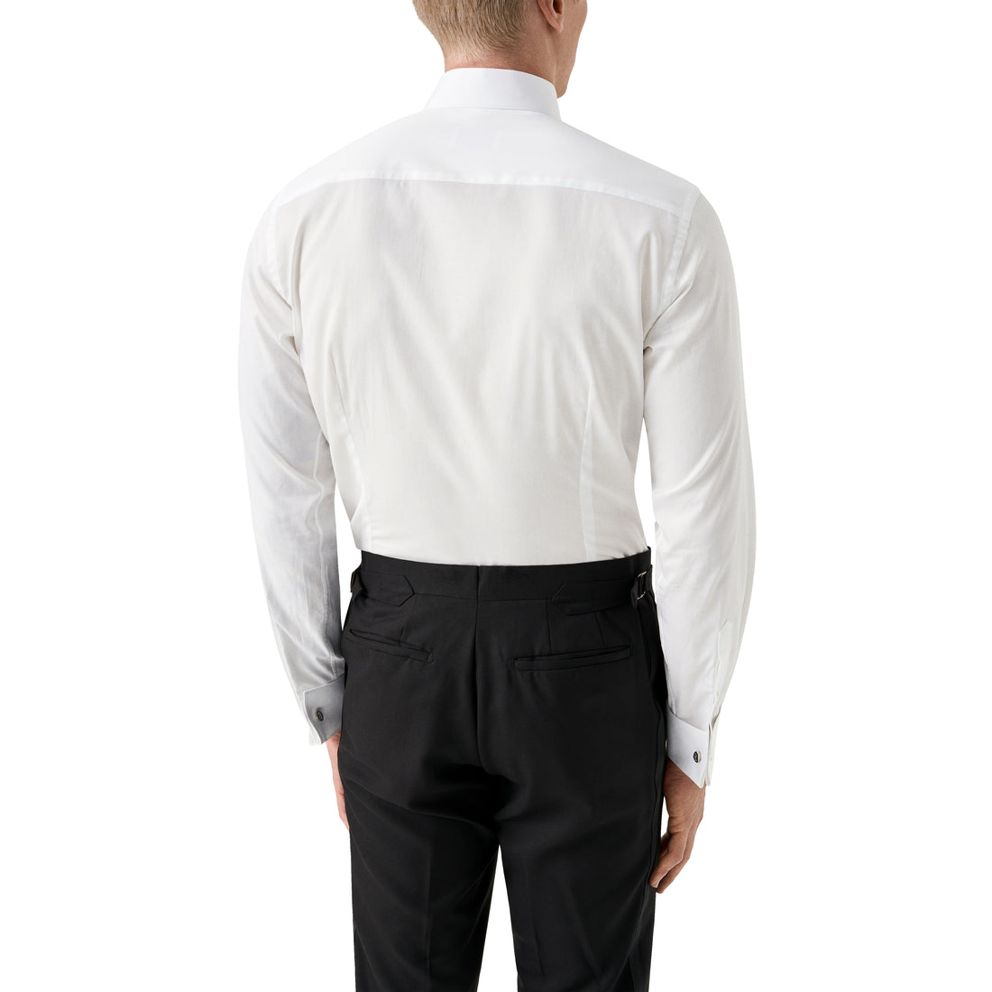 White Semi-Solid Piqué Cotton Fly-Front Slim Fit Tuxedo Shirt - ETON
